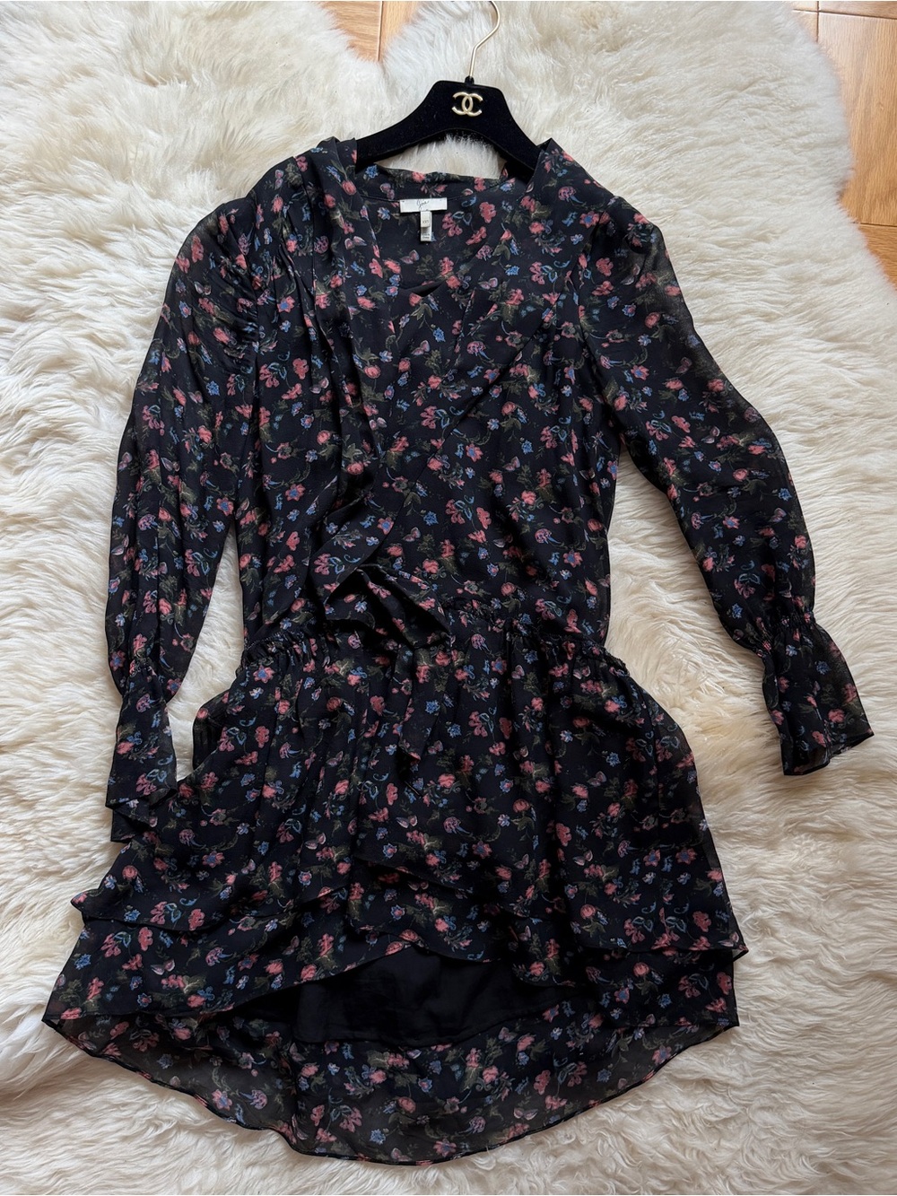 Girls' Black Floral Ruffle Dress